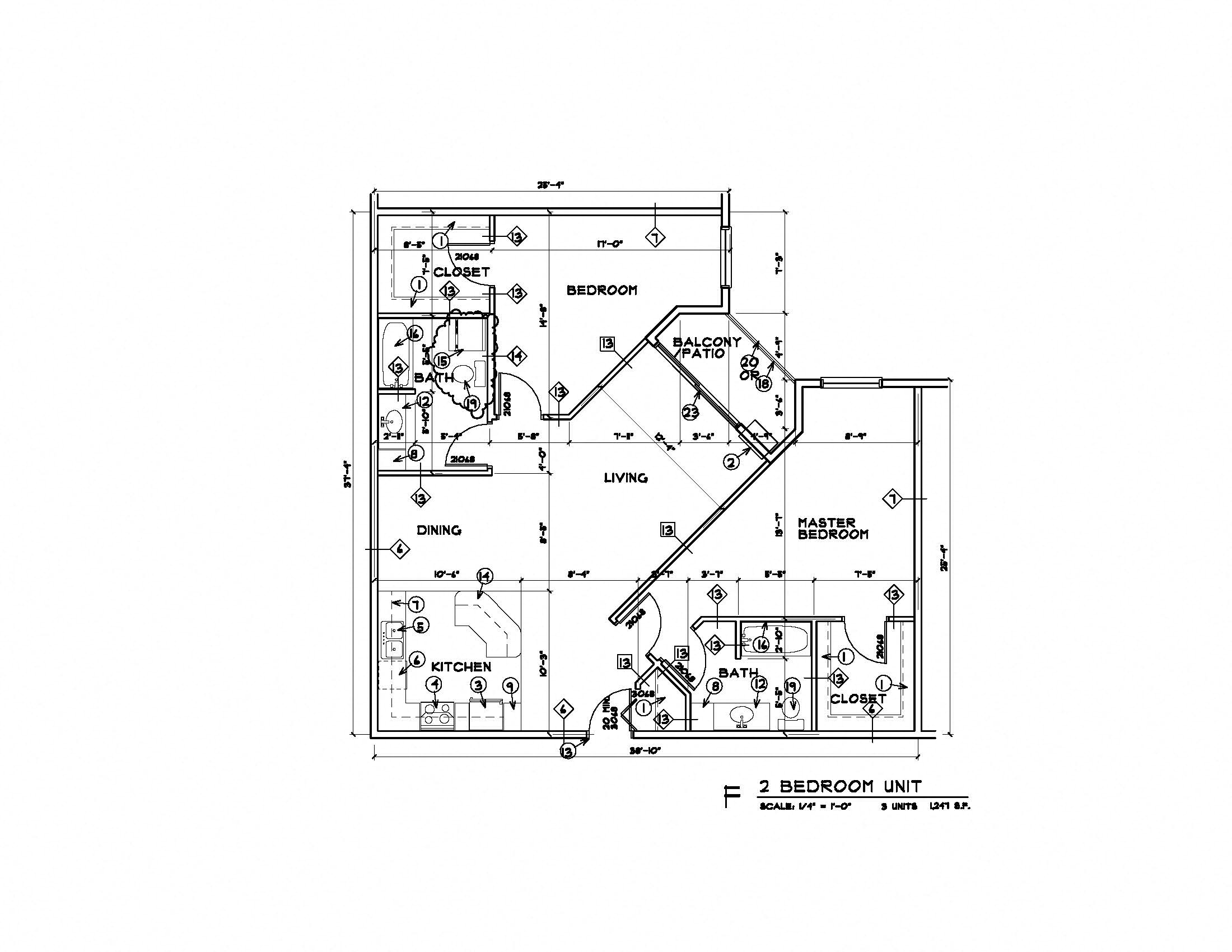 Floor plan for 2 beds, 2 baths, 1247 sqft